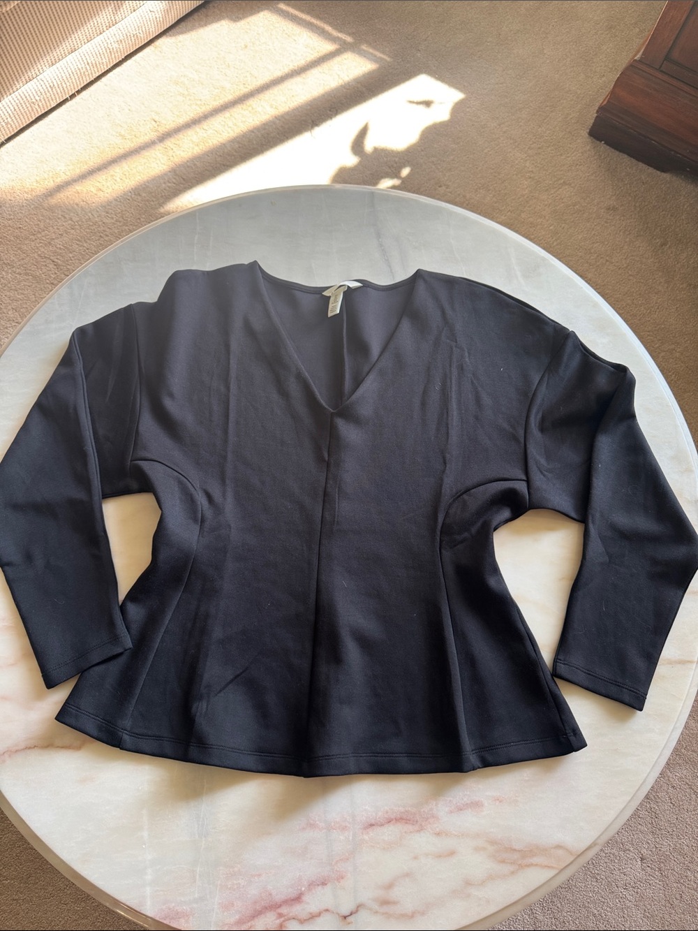 H&M Black V-Neck Long Sleeve Peplum Top